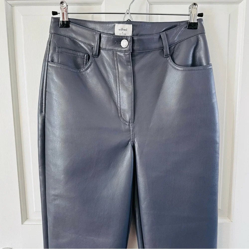 WILFRED Aritzia The Melina Pant High Waist Vegan Leather Pants Gray Charcoal 4